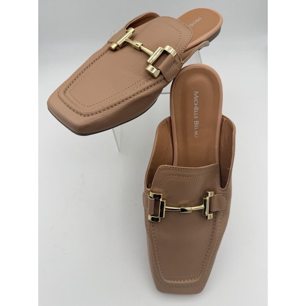 Michelle Belau Horsebit Mules Sz 8 Tan Blush Leather Slides Brazil Quiet Luxur